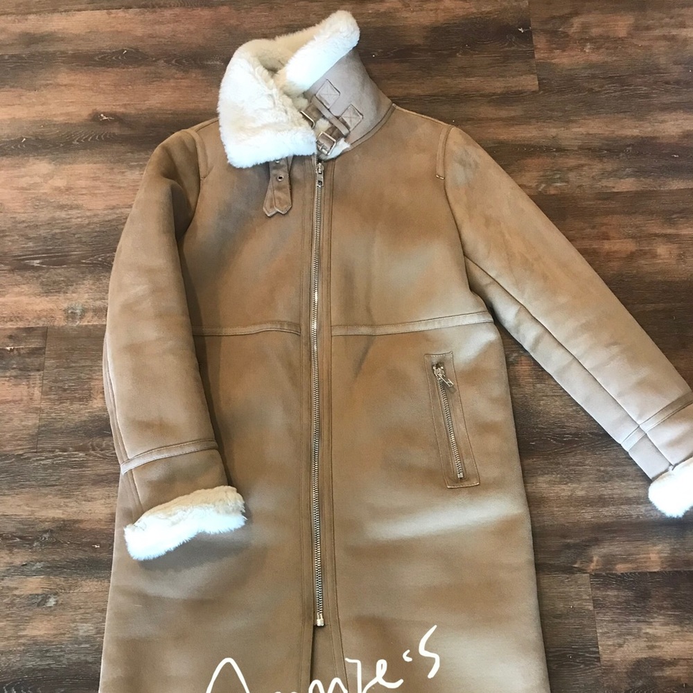 ZARA Fur Suede Long Biker Coat:Camel, US L/EUR L - Picture 10 of 12